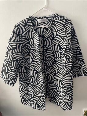 Kasper Black & White Abstract Geometric Open Jacket 16w NWT